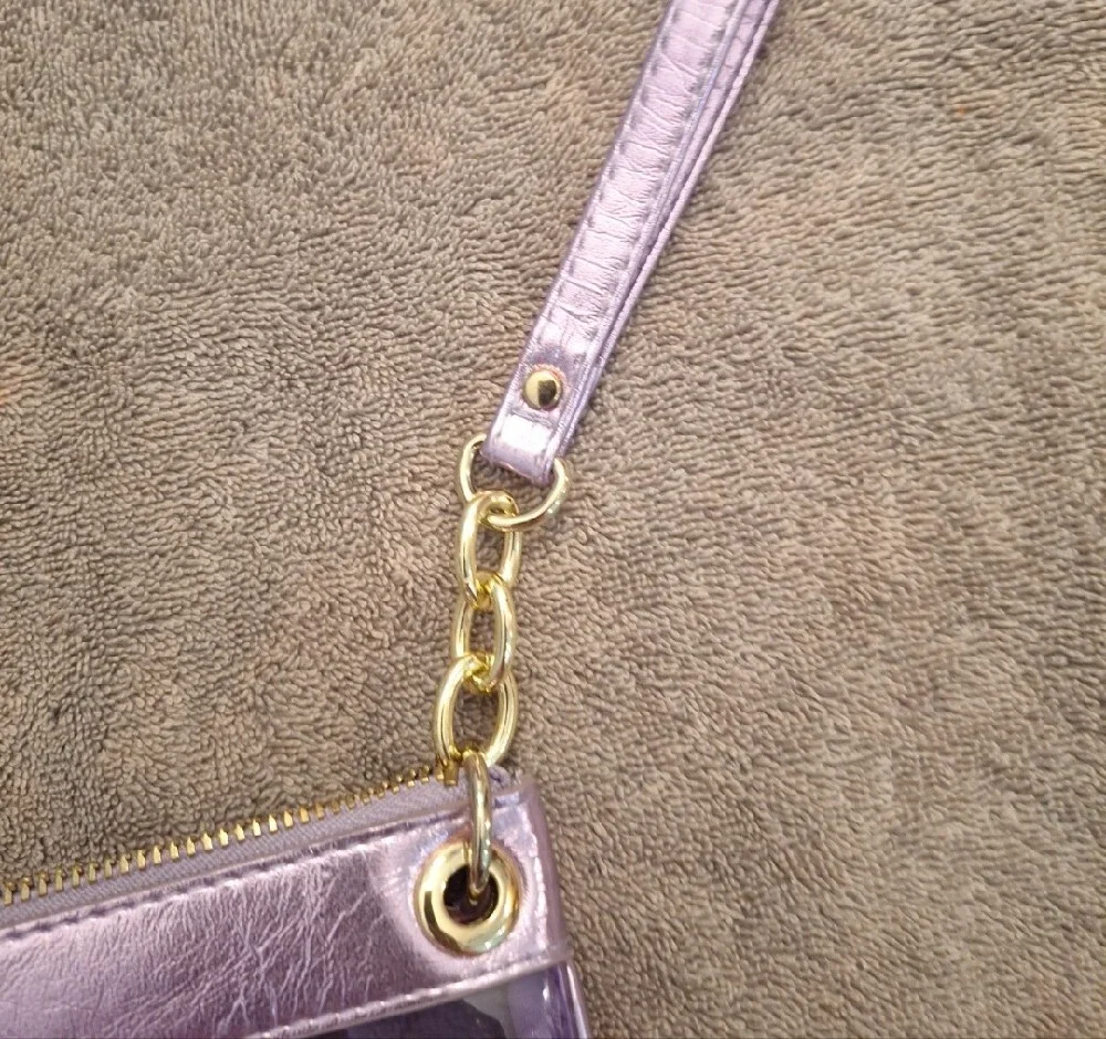 Versace Parfums Collection Metallic Lilac Clear Wristlet with Gold Hardware